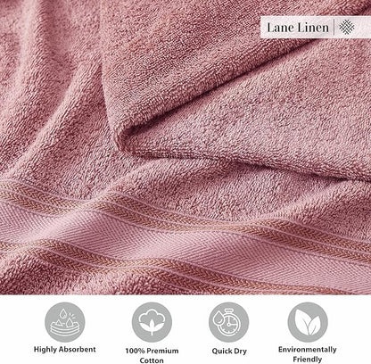 LANE LINEN 100% Cotton Large Bath Towels Set of 4 (28"x54") - Zero Twist, Mercerized Cotton Bathroom Towel 4 Pack - Quick Dry, Soft & Absorbent Large Towels Set - Oeko Tex Certified - Wishful Mauve
