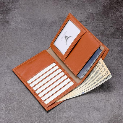 HISCOW Italian Leather Passport Holder for Travel - RFID Blocking Wallet Cover with Secure Organizer for Men & Women, US & Foreign Trips, Tan