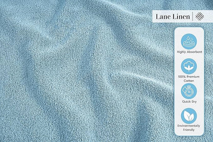LANE LINEN Luxury Bath Towel Set - 6 Piece Set, 100% Cotton Bathroom Towel, Zero Twist, Quick Dry Shower Towels, Extra Soft Absorbent, 2 Bath, 2 Hand, 2 Wash Cloths - Blue