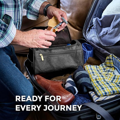 MINARAI Mens Toiletry Bag with Razor Case Included – Reinforced Stitching, Padded Panels, Holds Shape Trip After Trip, Ideal for Tight Hotel Sinks with Hook, Built for Men Who Travel Hard – BLACK