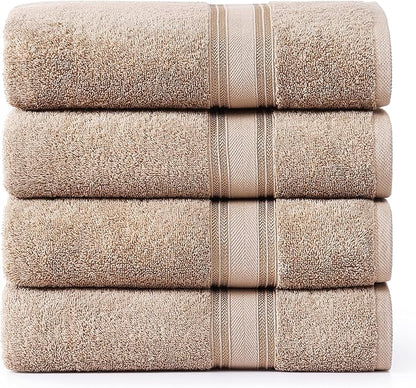LANE LINEN 100% Cotton Bath Sheets Set of 4 (35"x66") - Zero Twist Cotton Extra Large Bath Towels Sets - Quick Dry, Highly Soft & Absorbent Oversized Luxury Towel Sets - Sustainabaly Produced - Taupe