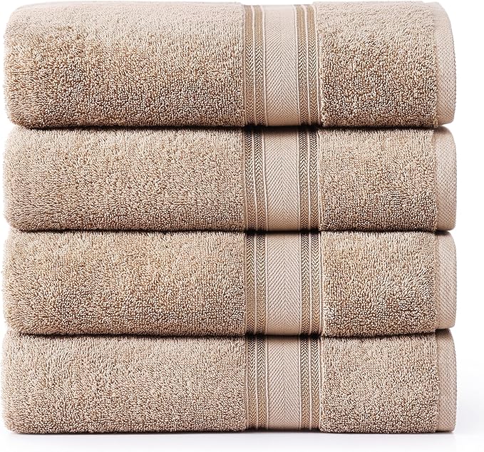 LANE LINEN 100% Cotton Bath Towels Set of 4 (28"x54") - Zero Twist, Cotton Bathroom Towel Sets - Quick Dry, Highly Soft & Absorbent Large Shower Towels for Bathroom - Sustainabaly Produced - Taupe