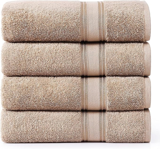 LANE LINEN 100% Cotton Bath Towels Set of 4 (28"x54") - Zero Twist, Cotton Bathroom Towel Sets - Quick Dry, Highly Soft & Absorbent Large Shower Towels for Bathroom - Sustainabaly Produced - Taupe
