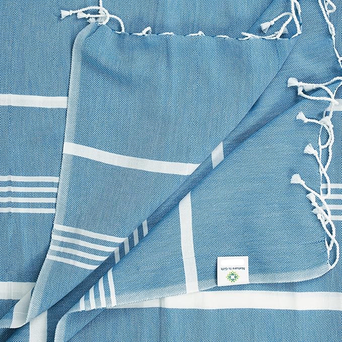 Beach Towel 100% Cotton Turkish Beach Towel Adult 38x70 Inch Pre-washed Absorbent Extra Large|Sand Free Quick Dry BathTowels|Lightweight Blanket|Travel Cruise Camping Spa Gym Towel|Directoire Blue