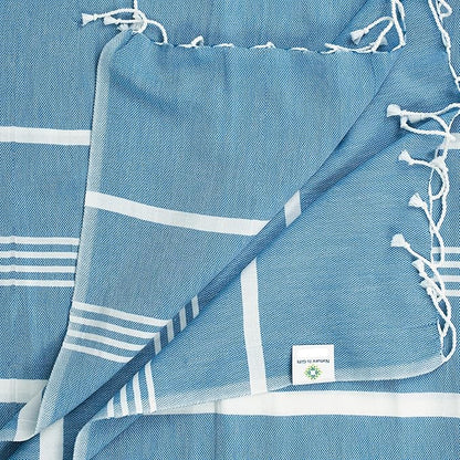 Beach Towel 100% Cotton Turkish Beach Towel Adult 38x70 Inch Pre-washed Absorbent Extra Large|Sand Free Quick Dry BathTowels|Lightweight Blanket|Travel Cruise Camping Spa Gym Towel|Directoire Blue