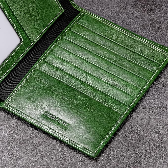 HISCOW Italian Leather Passport Holder for Travel - RFID Blocking Wallet Cover with Secure Organizer for Men & Women, US & Foreign Trips, Green Vegetable-Tanned Leather