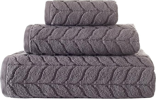 BAGNO MILANO Turkish Bath Towels, Soft Plush Jacquard Luxury Bath Towels, Quick Dry Towel Set (Grey, 3 pcs Towel Set)