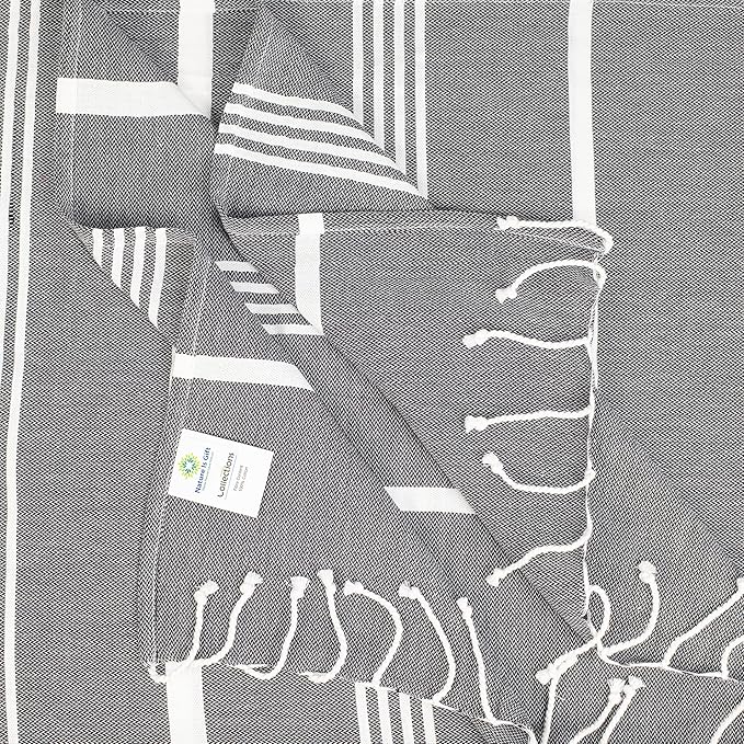 Beach Towel 100% Cotton Turkish Beach Towel Adult 38x70 Inch Pre-washed Absorbent Extra Large|Sand Free Quick Dry BathTowels|Lightweight Blanket|Travel Cruise Camping Spa Gym Yoga Towel|Black