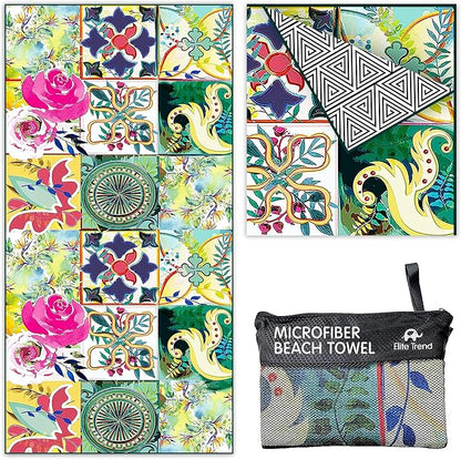 Quick Dry Towel Extra Large Waffle 78x35 Inch - Microfiber Beach Towel - Perfect for Beach, Travel, Swimming, Pool, Yoga, Hiking, Camping - Lightweight, Fast Drying, Compact for Adults (Blossom)