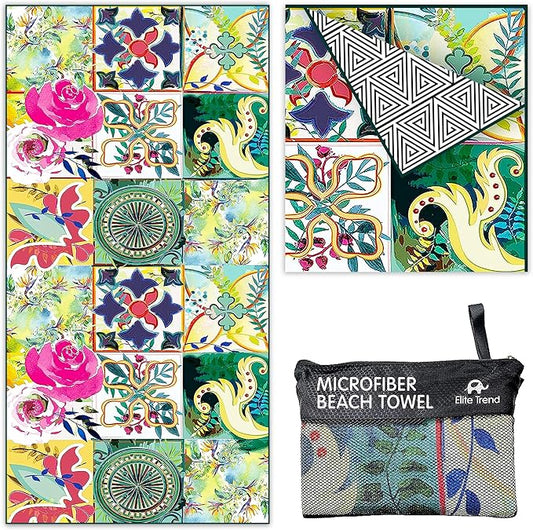 Quick Dry Towel Extra Large Waffle 78x35 Inch - Microfiber Beach Towel - Perfect for Beach, Travel, Swimming, Pool, Yoga, Hiking, Camping - Lightweight, Fast Drying, Compact for Adults (Blossom)