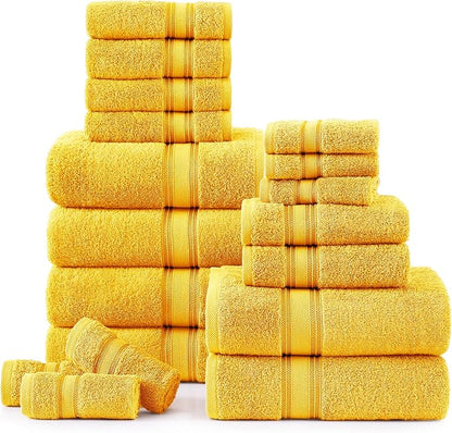 LANE LINEN 18 Pc Luxury Bath Towels Set – Ultra Soft 100% Mercerized Cotton, 6 Bath, 6 Hand Towel & 6 Wash Cloth, Zero Twist, Quick-Dry, Long-Lasting Comfort & Hotel Quality, Machine Washable – Mimosa