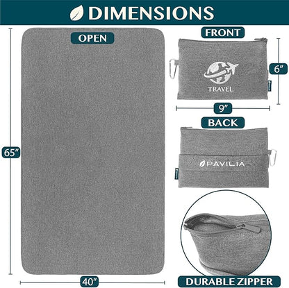 PAVILIA Soft Travel Blanket, Compact Airplane Blanket in Bag, Portable Blanket Pillow Set, Lightweight and Packable Plane Flight Car Trips Travel Home Office Gift Accessories, Gray, 65x40 inches