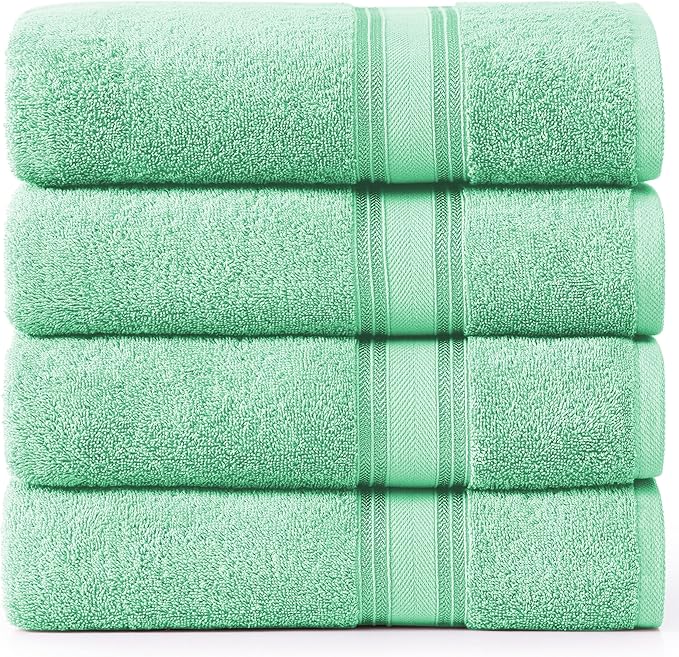 LANE LINEN 100% Cotton Bath Towels Set of 4 (30"x60") - Zero Twist, Mercerized Cotton Bathroom Towel Set - Quick Dry, Soft & Absorbent Large Bath Towels - Holds Well After Multiple Washes - Aqua Sky