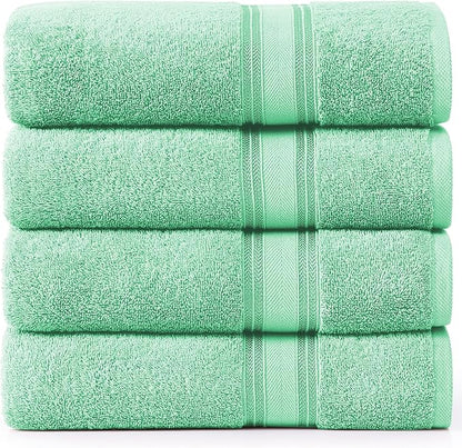 LANE LINEN 100% Cotton Bath Towels Set of 4 (30"x60") - Zero Twist, Mercerized Cotton Bathroom Towel Set - Quick Dry, Soft & Absorbent Large Bath Towels - Holds Well After Multiple Washes - Aqua Sky