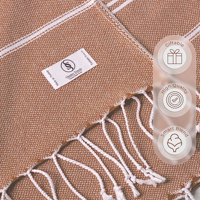 Turkish Beach Towel Compact & Quick Dry Oversized (39" x 71") - Compact, Versatile and Functional as Beach and Picnic Blanket, Travel, Yoga and Bath Towel - Brick