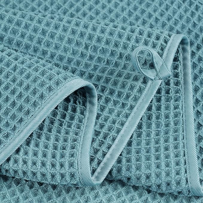 POLYTE Microfiber Oversize Quick Dry Lint Free Bath Towel, 60 x 30 in, 4 Pack (Waffle Weave)