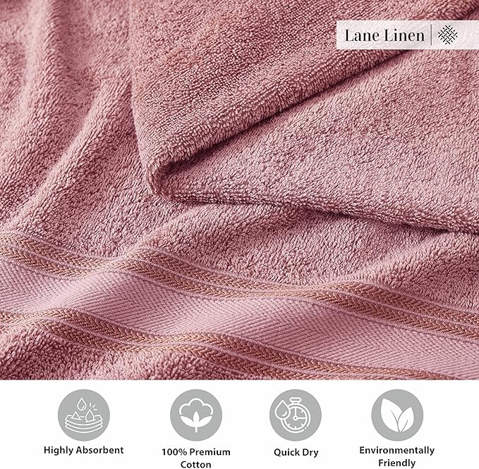 LANE LINEN Premium Bath Towel Set of 18 – 100% Cotton, 6 Bath, 6 Hand Towels & 6 Washcloths, Zero Twist, Ultra Soft & Durable, Quick-Dry, Ideal for Spa, Hotel & Everyday Use – Wishful Mauve