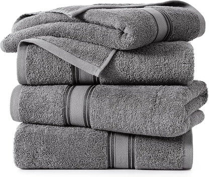 LANE LINEN 100% Cotton Bath Towels 4 Pack (35"x66") - Zero Twist, Premium Cotton Large Towels Set for Bathroom - Quick Dry, Soft & Absorbent Extra Large Bath Towel Set - Oeko Tex Certified - Cool Gery