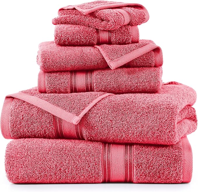 LANE LINEN Luxury 6-Piece Bath Towel Set - 100% Cotton, Quick-Dry, Super Absorbent, Zero Twist - Includes 2 Bath Towels, 2 Hand Towels, 2 Washcloths - Honeysuckle