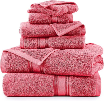 LANE LINEN Luxury 6-Piece Bath Towel Set - 100% Cotton, Quick-Dry, Super Absorbent, Zero Twist - Includes 2 Bath Towels, 2 Hand Towels, 2 Washcloths - Honeysuckle