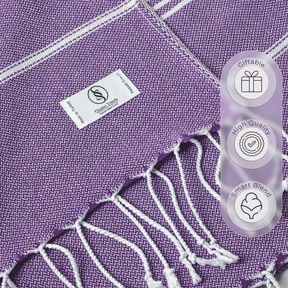 Turkish Beach Towel Soft & Fast Dry Oversized (39" x 71") - Quick Dry, Versatile and Functional as Yoga Mat, Picnic, Camping Blanket, Travel Blanket, Bath Towel - Lilac