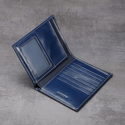 HISCOW Italian Leather Passport Holder for Travel - RFID Blocking Wallet Cover with Secure Organizer for Men & Women, US & Foreign Trips, Antiqued Blue