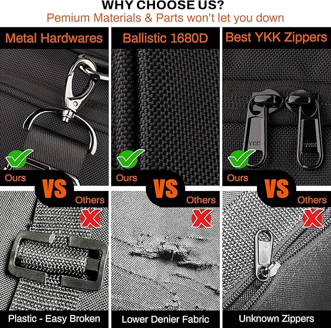 Tourenne 45L Travel Duffel Bag Foldable Weekender Sport Gym Duffle Carry On Luggage with shoe compartment wear/tear resistant water repellent 1680D Ballistic polyester - Black