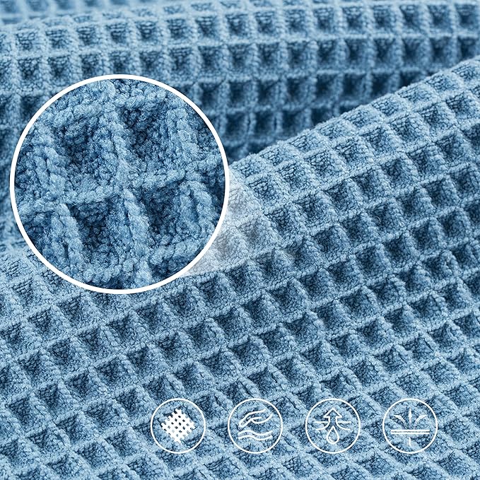 POLYTE Microfiber Oversize Quick Dry Lint Free Bath Towel, 60 x 30 in, 4 Pack (Waffle Weave)