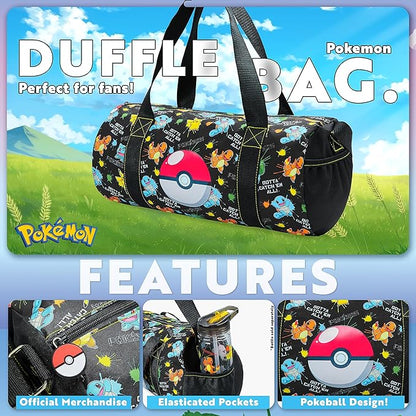 Pokemon Duffel Bag for Kids Boys Anime Pikachu Carryall Duffle Bag with Adjustable Strap for Travel Sports Gear Equipment Organizer Gifts for Kids