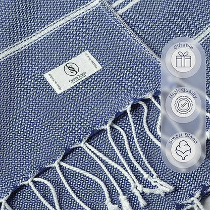 Turkish Beach Towel Compact & Soft Extra Large (39" x 71") - Quick Dry, Versatile and Functional as Yoga Mat, Picnic and Travel Blanket, Bath Towels/Vacation Essential - Indigo Blue