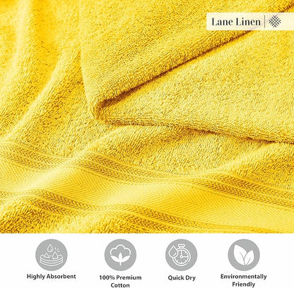 LANE LINEN 100% Cotton Bath Towels Pack of 4 (30"x60") - Zero Twist, Mercerized Cotton Bathroom Towel Set - Quick Dry, Extra Soft & Absorbent Yellow Bath Towels - Suitable for All Skin Types - Mimosa