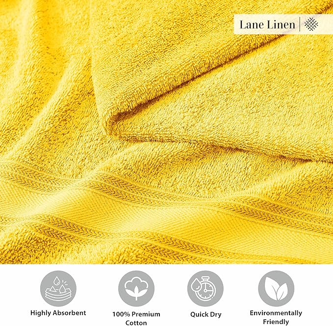 LANE LINEN 18 Pc Luxury Bath Towels Set – Ultra Soft 100% Mercerized Cotton, 6 Bath, 6 Hand Towel & 6 Wash Cloth, Zero Twist, Quick-Dry, Long-Lasting Comfort & Hotel Quality, Machine Washable – Mimosa
