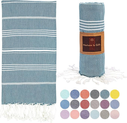 Beach Towel 100% Cotton Turkish Beach Towel Adult 38x70 Inch Pre-washed Absorbent Extra Large|Sand Free Quick Dry BathTowels|Lightweight Blanket|Travel Cruise Camping Spa Gym Yoga Towel|Ocean Depths