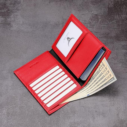 HISCOW Italian Leather Passport Holder for Travel - RFID Blocking Wallet Cover with Secure Organizer for Men & Women, US & Foreign Trips, Red