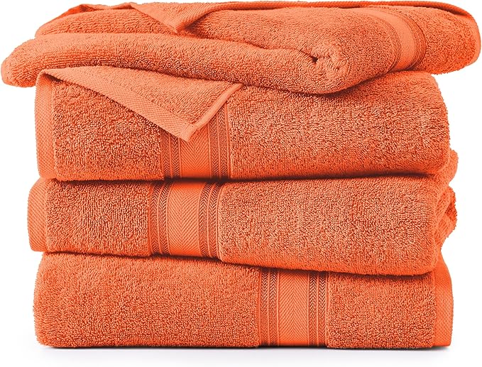 Lane Linen 100% Cotton 4 Pack Bath Towels (30"x60") - Zero Twist, Mercerized Cotton Towels Set for Bathroom - Quick Dry, Soft & Absorbent Large Bath Towel Set - Salon, Spa & Hotel Quality - Tiger Lily