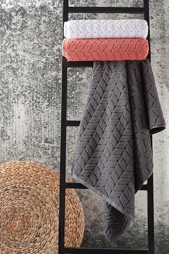 BAGNO MILANO Turkish Bath Towels, Soft Plush Jacquard Luxury Bath Towels, Quick Dry Towel Set (Charcoal, 6 pcs Towel Set)