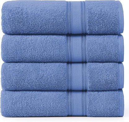 LANE LINEN 100% Cotton 4 Pack Bath Towels (28"x54") - Zero Twist, Mercerized Cotton Bathroom Towels Set - Quick Dry, Soft & Absorbent Large Bath Towels - Machine Wash in Cold Water - Cerulean Blue