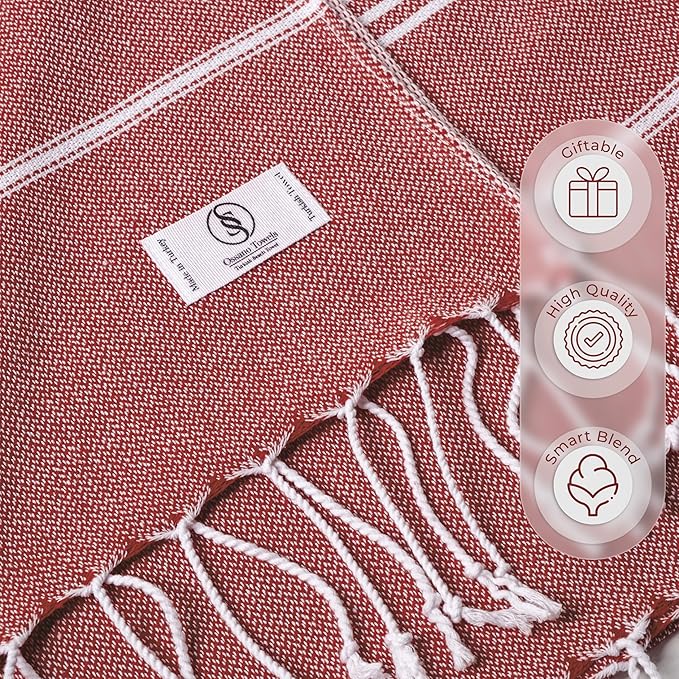 Turkish Beach Towel Soft & Sand Free Extra Large (39" x 71") - Quick Dry, Versatile and Functional as Pool, Bath and Travel Towel, Picnic, Outdoor and Beach Blanket - Rose Red