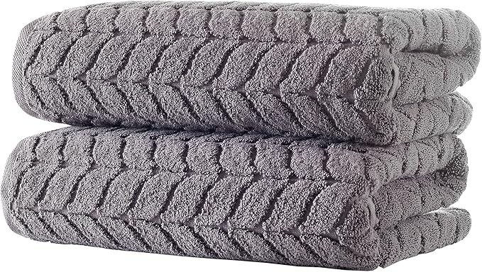 BAGNO MILANO Turkish Bath Towels, Soft Plush Jacquard Luxury Bath Towels, Quick Dry Towel Set (Grey, 3 pcs Towel Set)