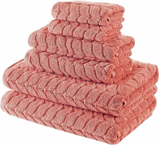 BAGNO MILANO Turkish Bath Towels, Soft Plush Jacquard Luxury Bath Towels, Quick Dry Towel Set (Coral Red, 6 pcs Towel Set)