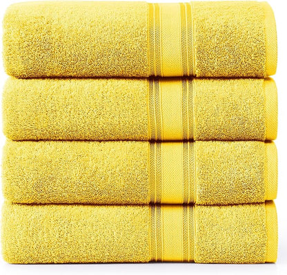 LANE LINEN 100% Cotton Bath Towels Pack of 4 (30"x60") - Zero Twist, Mercerized Cotton Bathroom Towel Set - Quick Dry, Extra Soft & Absorbent Yellow Bath Towels - Suitable for All Skin Types - Mimosa